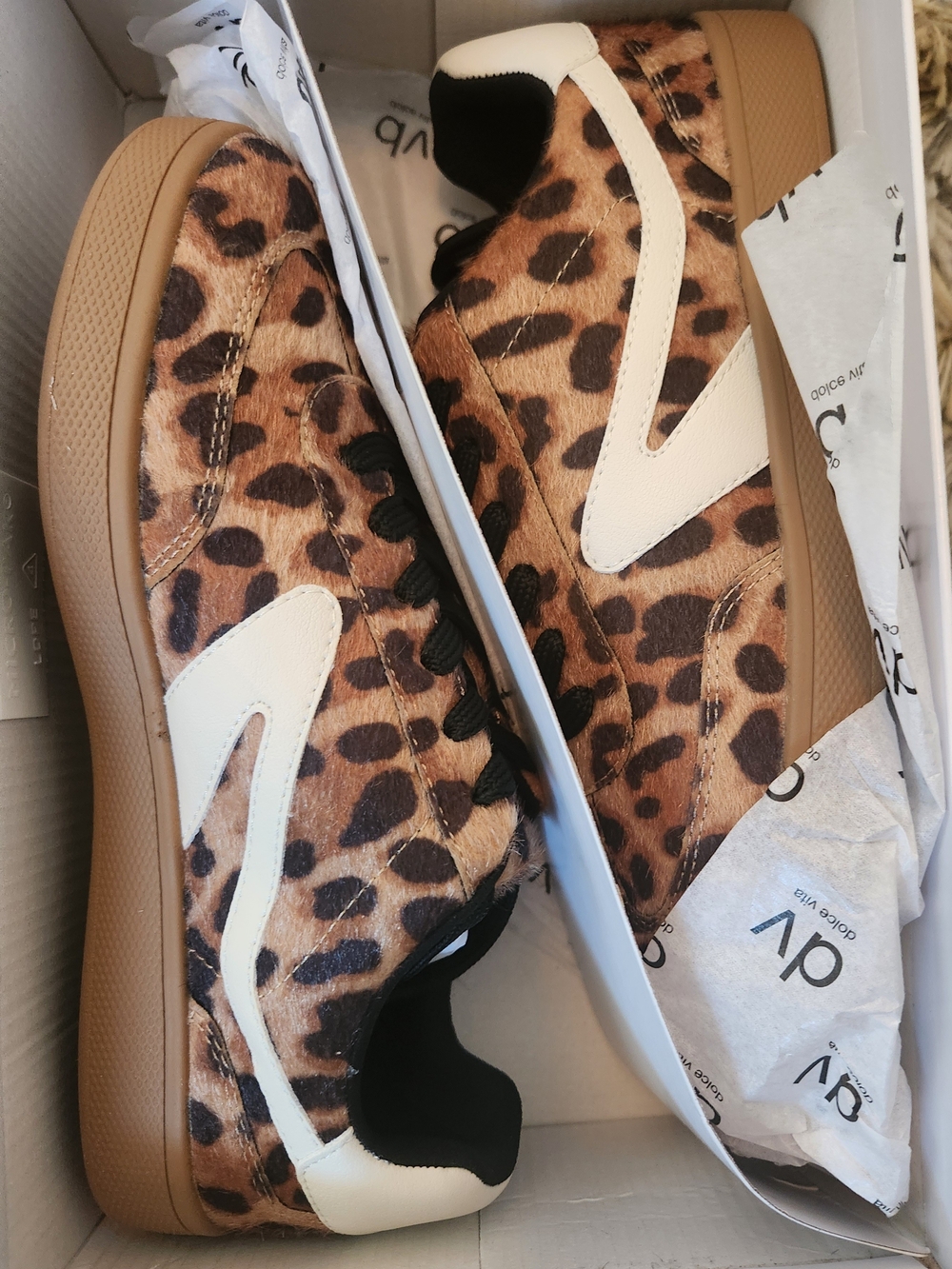Dolce Vita Leopard Print Sneakers with White and Tan Accents